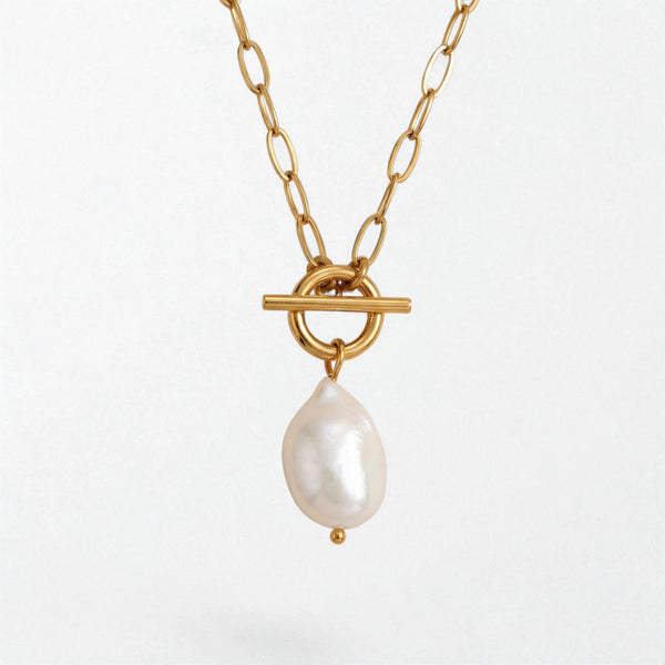 Baroque Toggle Pearl Necklace - 18K Gold Plated - Solveig