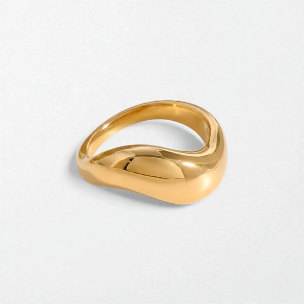 Freya bold contour dome ring in 18K gold-plated waterproof stainless steel, a smooth chunky band that swells into a dome