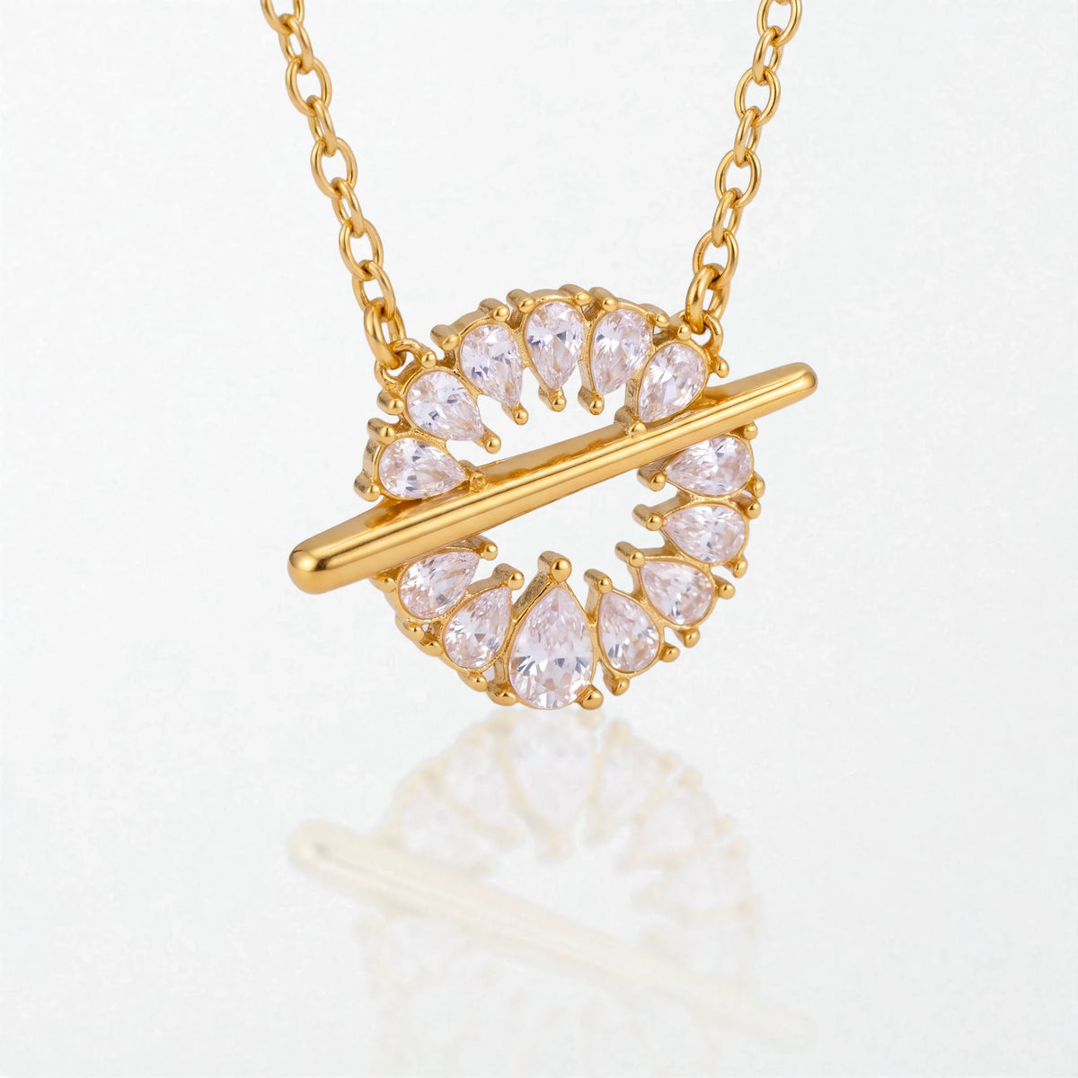 Crystal Halo T-Bar Necklace - 18K Gold Plated - Georgina