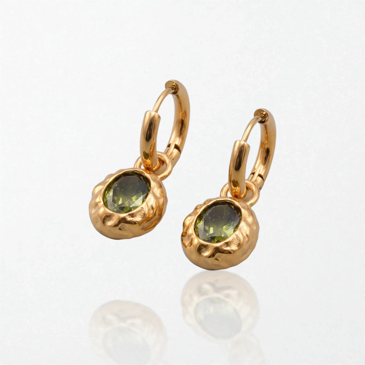 Hammered Stone Drop Huggies - 18K Gold Plated - Juliette