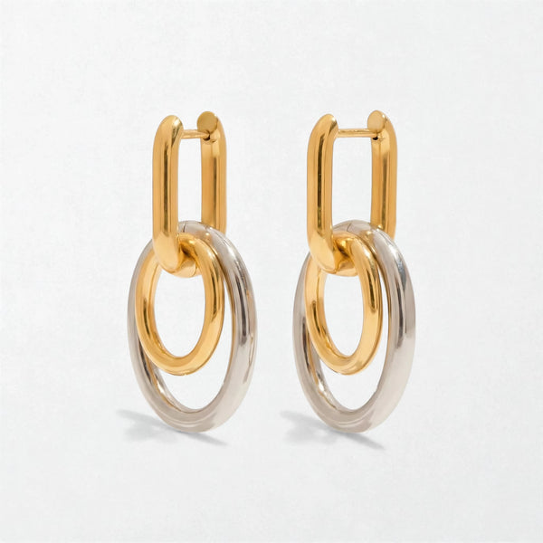 Mixed Metal Geometric U-Hoops - Stainless Steel - Cleo