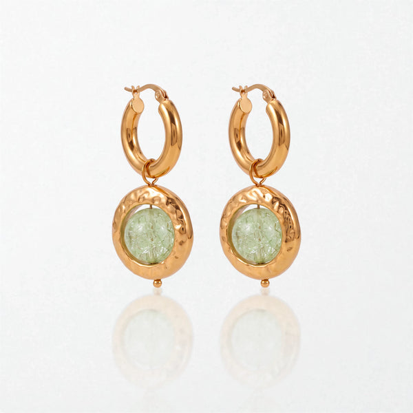 Molten Green Glass Drop Hoops - 18K Gold Plated - Imogen