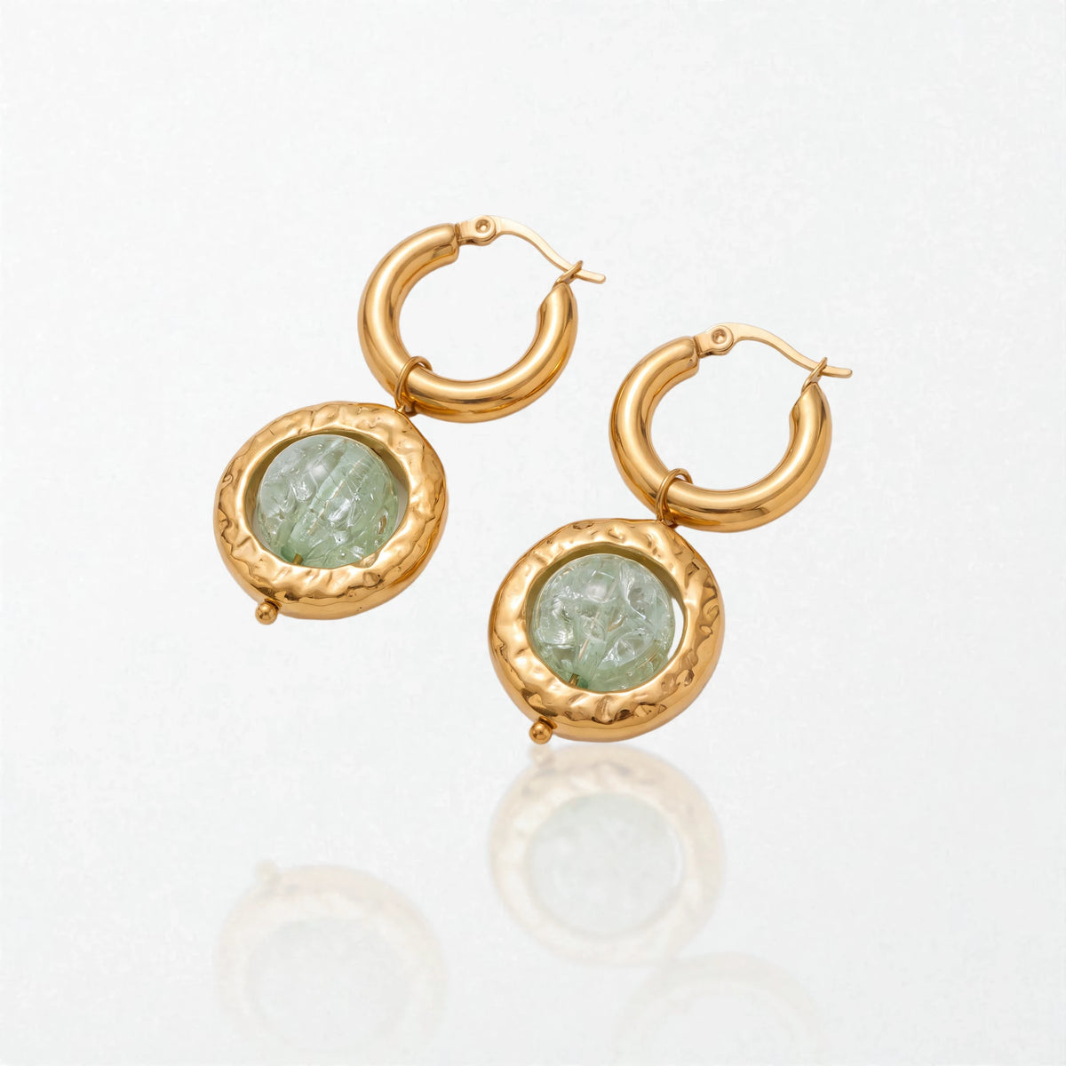 Molten Green Glass Drop Hoops - 18K Gold Plated - Imogen