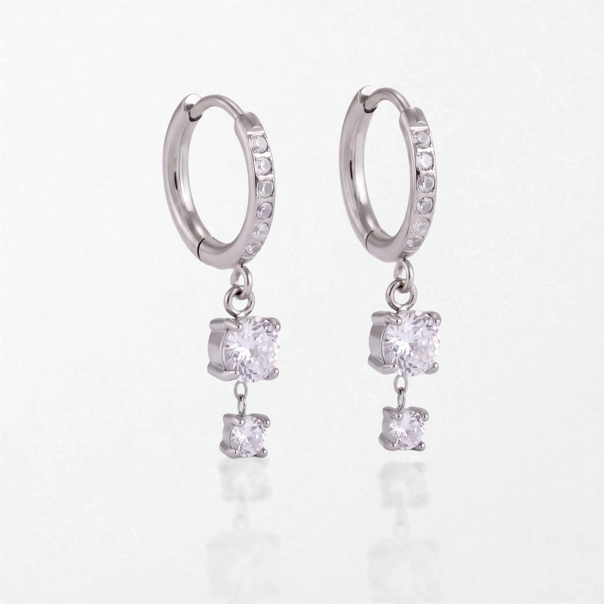 Pavé Crystal Drop Huggies - Silver - Debbie