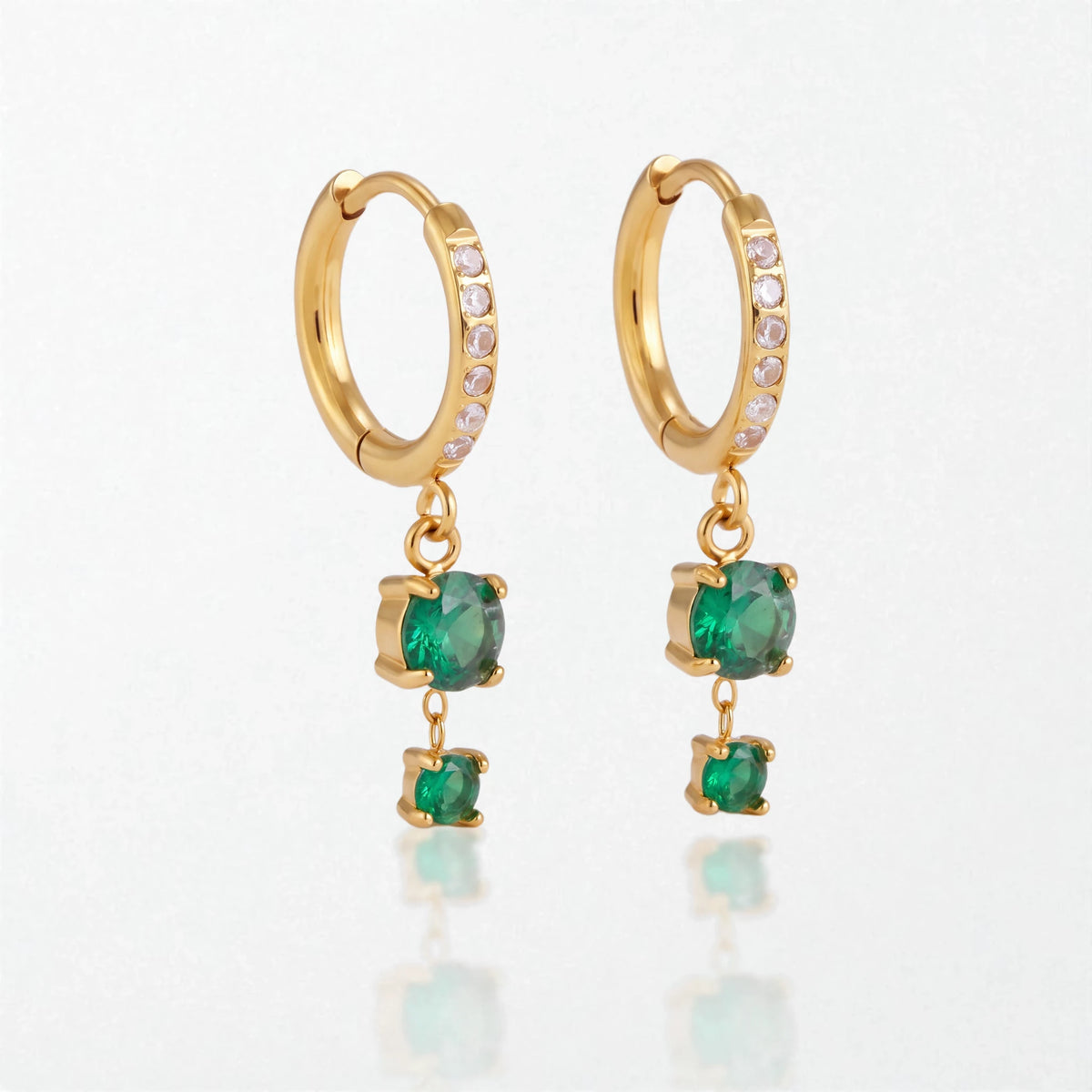 Pavé Green Stone Drop Huggies - 18K Gold Plated - Rachel