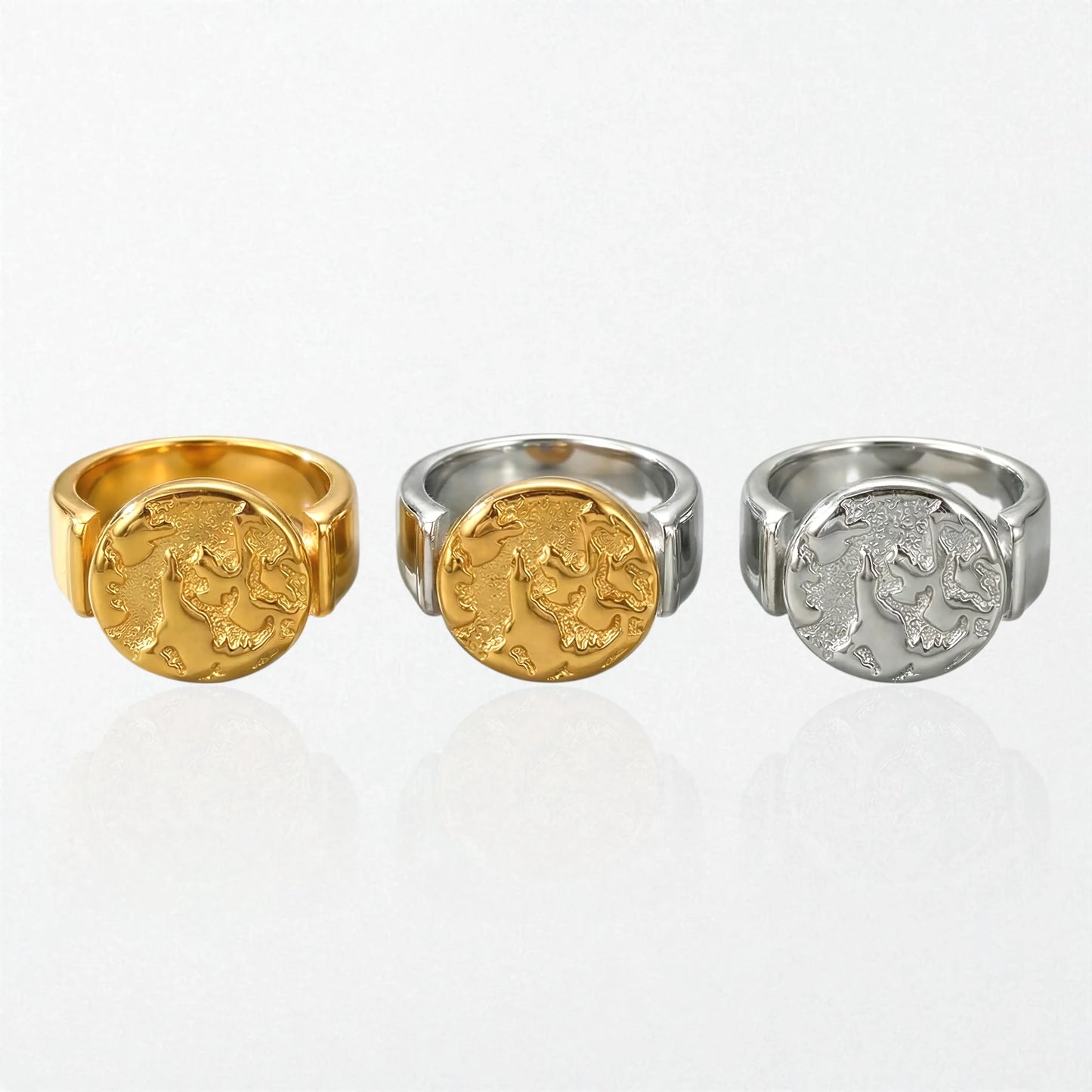 Sculptural Globe Coin Ring - Stainless Steel - Gaia