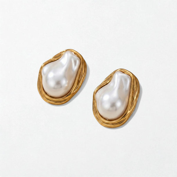Vintage Pearl Statement Earrings - Stainless Steel - Sienne