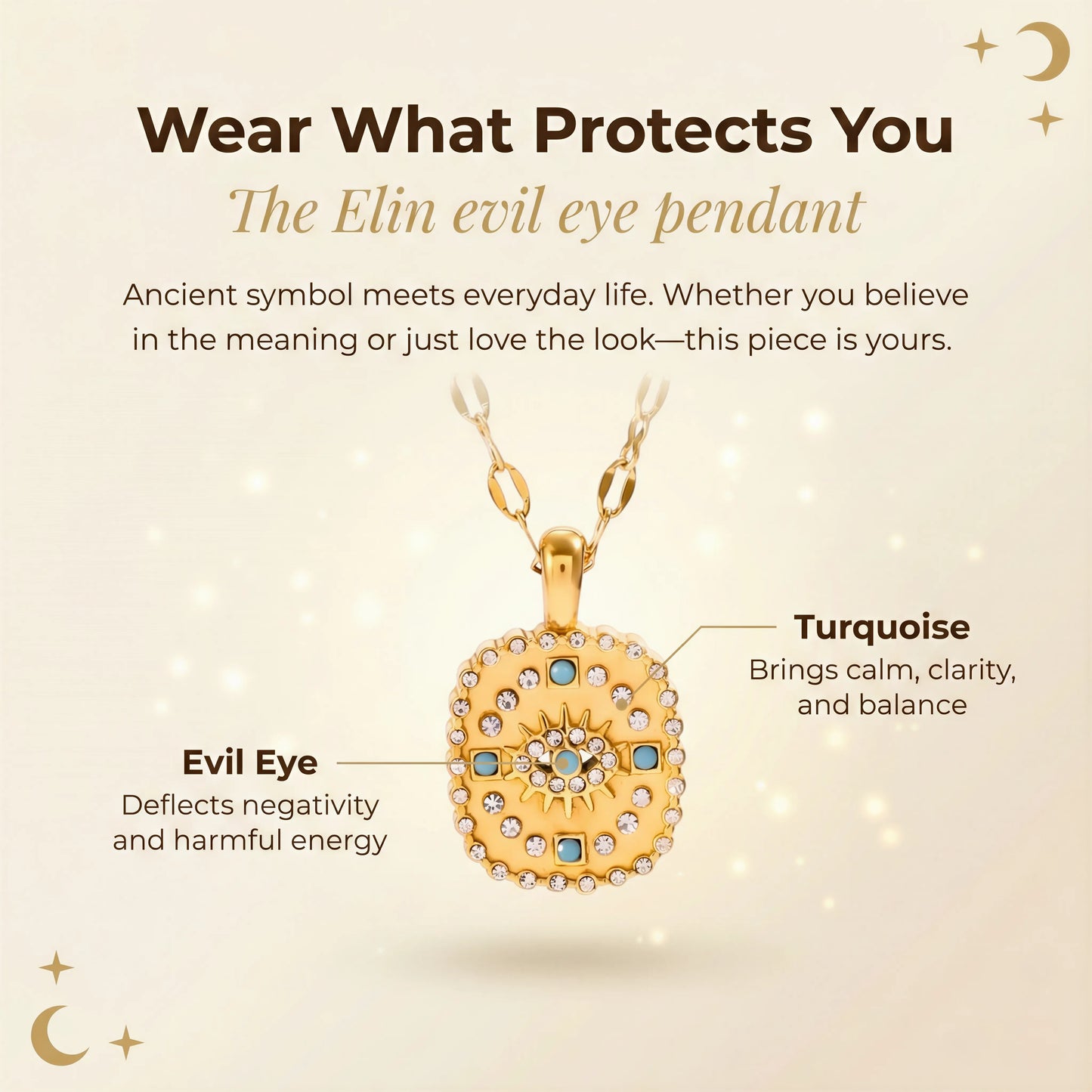 Vintage Turquoise Evil Eye Necklace - 18K Gold Plated - Elin