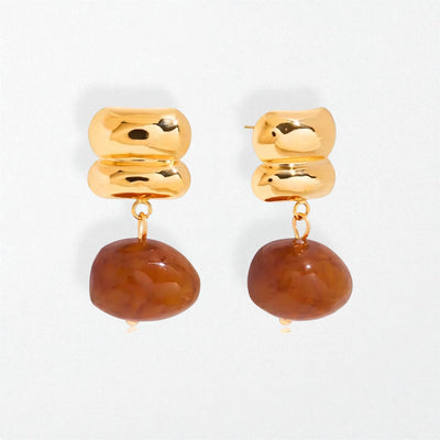 Hazel amber resin drop earrings in 18K gold finish