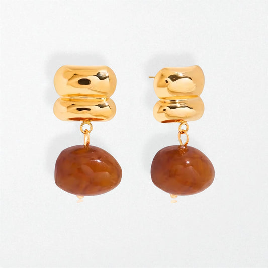 Amber Resin Drop Earrings - 18K Gold Plated - Hazel