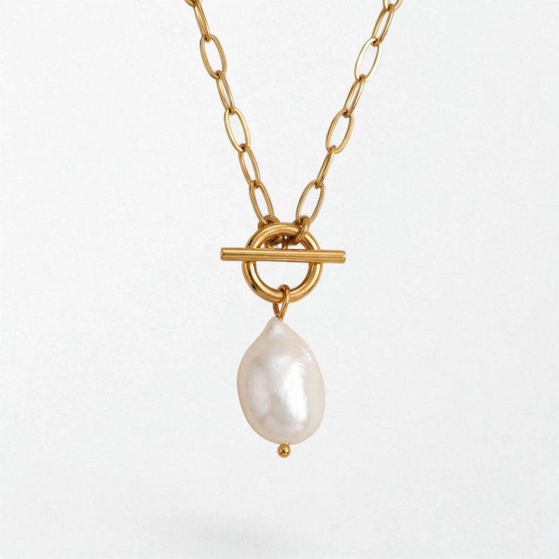 Baroque Toggle Pearl Necklace - 18K Gold Plated - Solveig