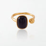 Odile vintage open ring in 18K gold-plated waterproof stainless steel, set with a rectangular natural black obsidian stone