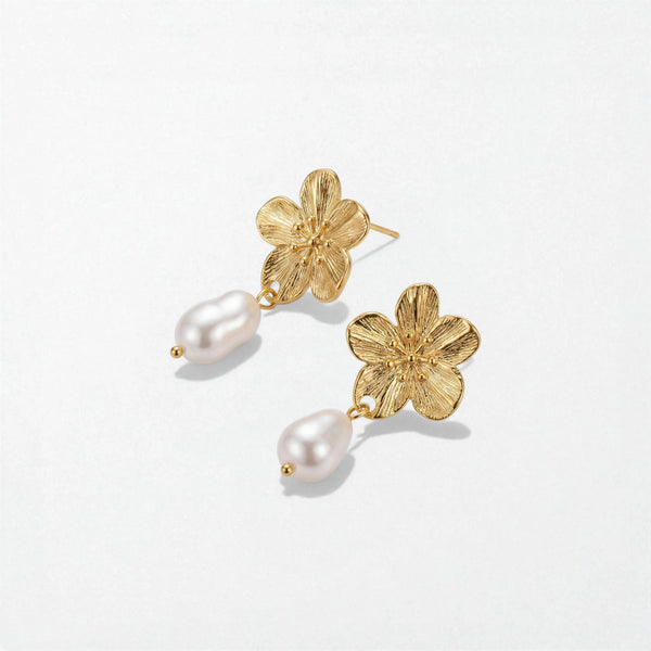 Botanical Pearl Drop Earrings - 18K Gold Plated - Kenza