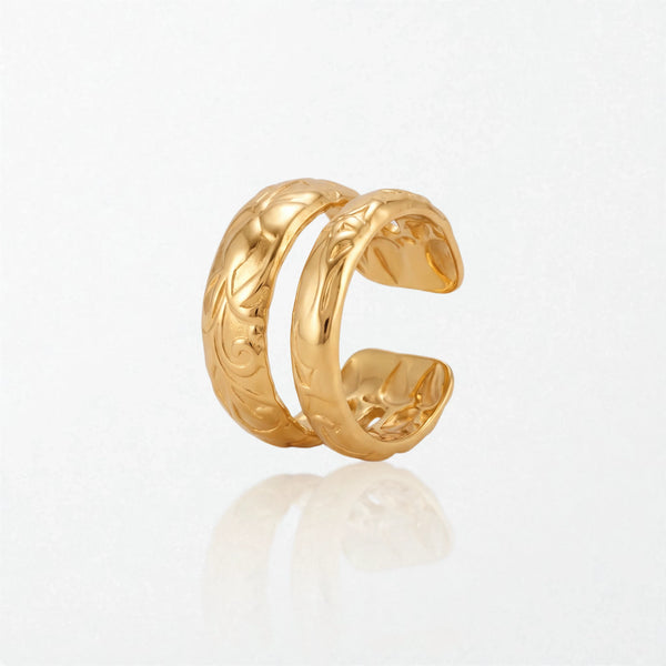 Carved Floral Double Ear Cuff - 18K Gold Plated - Clemence