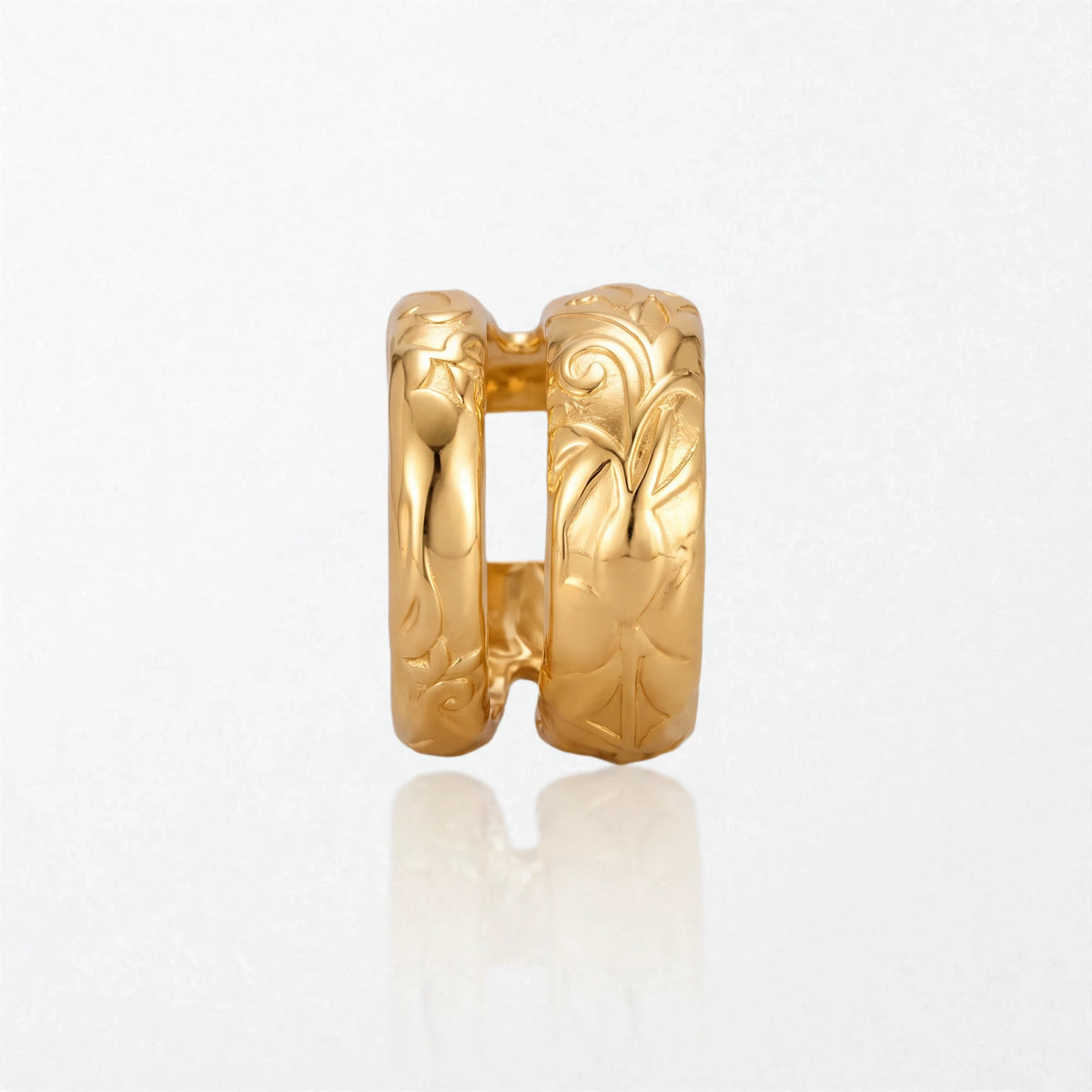 Carved Floral Double Ear Cuff - 18K Gold Plated - Clemence