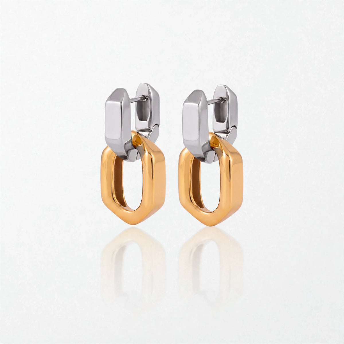 Chunky Hexagon Link Drop Earrings - Stainless Steel - Rina