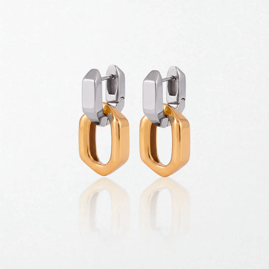 Chunky Hexagon Link Drop Earrings - Stainless Steel - Rina