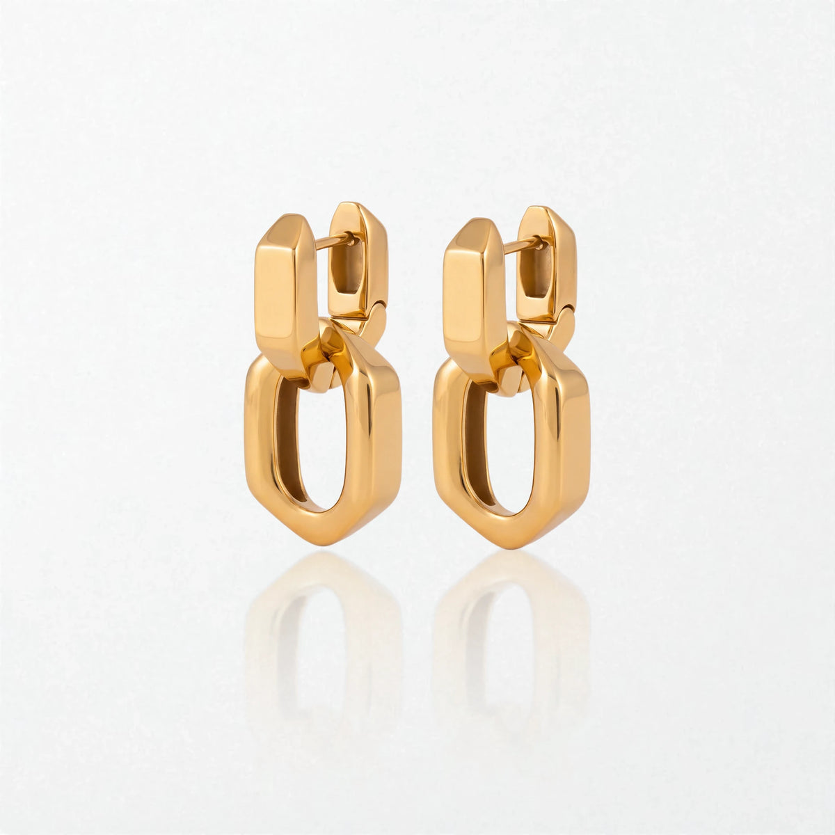 Chunky Hexagon Link Drop Earrings - Stainless Steel - Rina