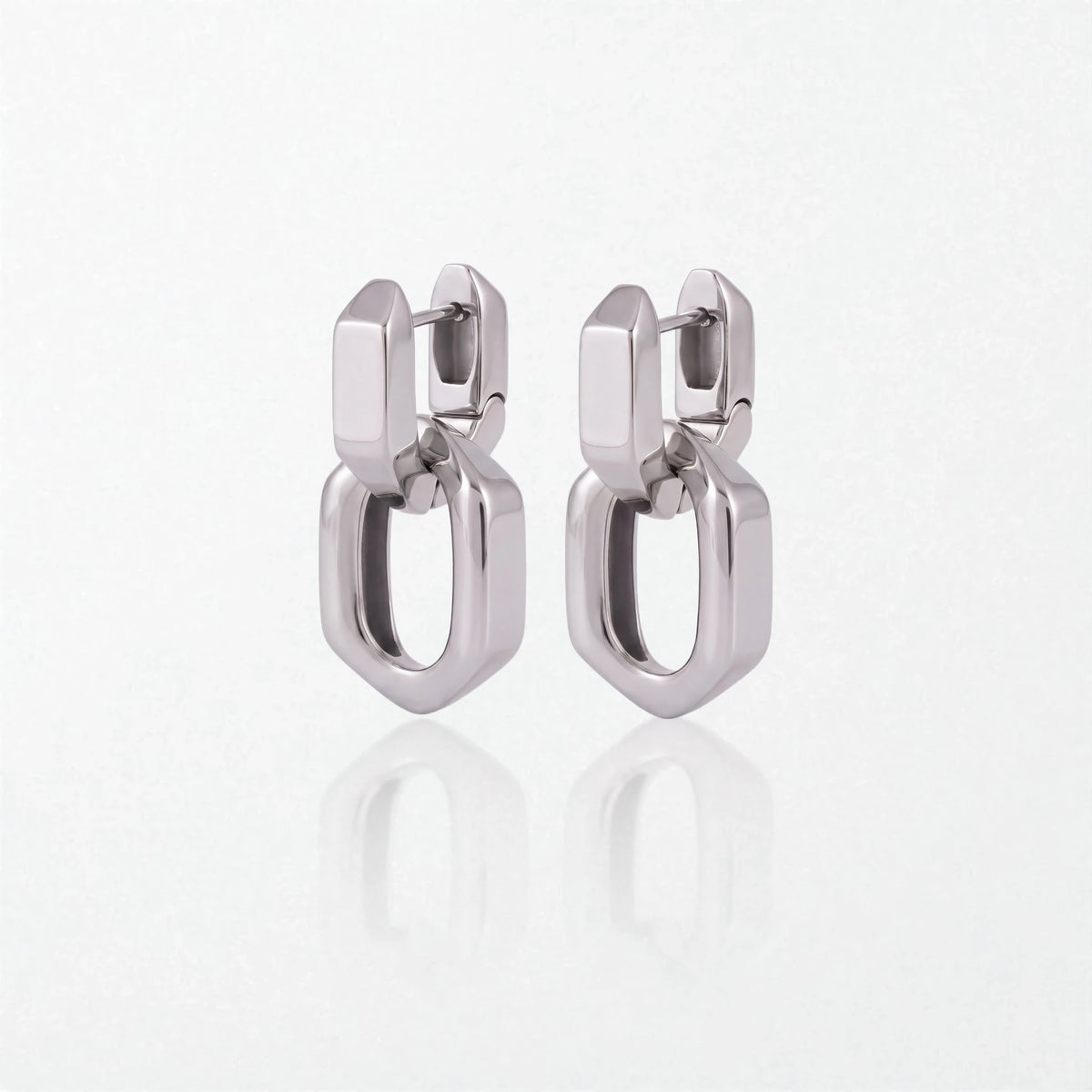 Chunky Hexagon Link Drop Earrings - Stainless Steel - Rina