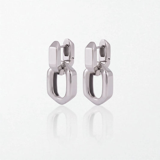 Chunky Hexagon Link Drop Earrings - Stainless Steel - Rina