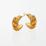 Pair of Thalia chunky molten hoops in 18K gold-plated waterproof stainless steel, thick open hoops with a crumpled texture