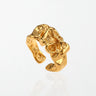 Maeve chunky molten ring in 18K gold-plated waterproof stainless steel, a wide open band with a crumpled, melted texture