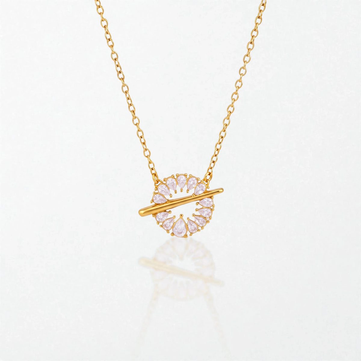 Crystal Halo T-Bar Necklace - 18K Gold Plated - Georgina
