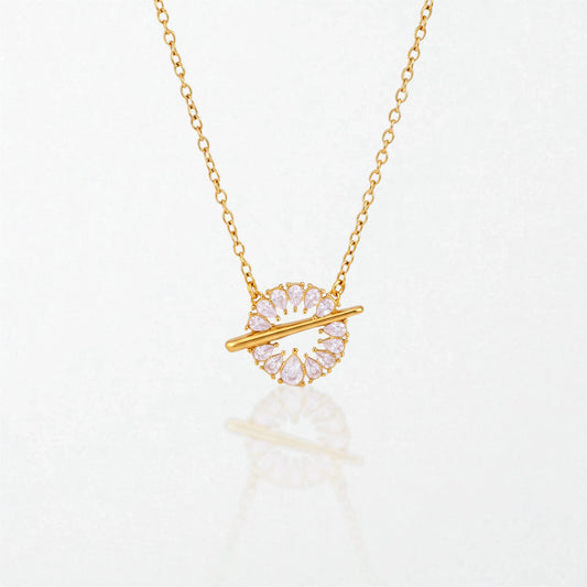 Crystal Halo T-Bar Necklace - 18K Gold Plated - Georgina