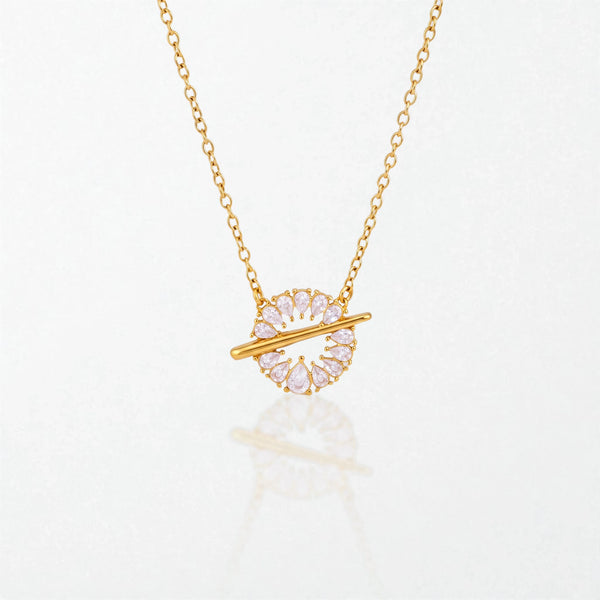 Crystal Halo T-Bar Necklace - 18K Gold Plated - Georgina