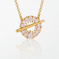 Crystal Halo T-Bar Necklace - 18K Gold Plated - Georgina