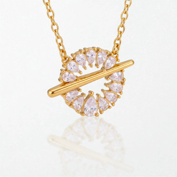 Crystal Halo T-Bar Necklace - 18K Gold Plated - Georgina
