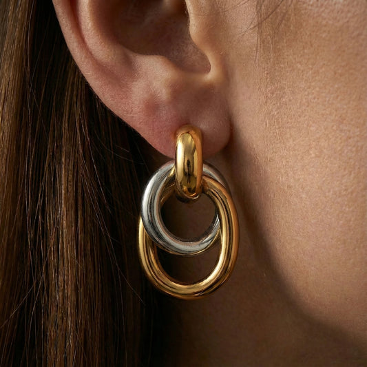 Duo Tone Interlocking Link Earrings - Stainless Steel - Livia