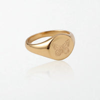 Engraved Butterfly Signet Ring - 18K Gold Plated - Harriet