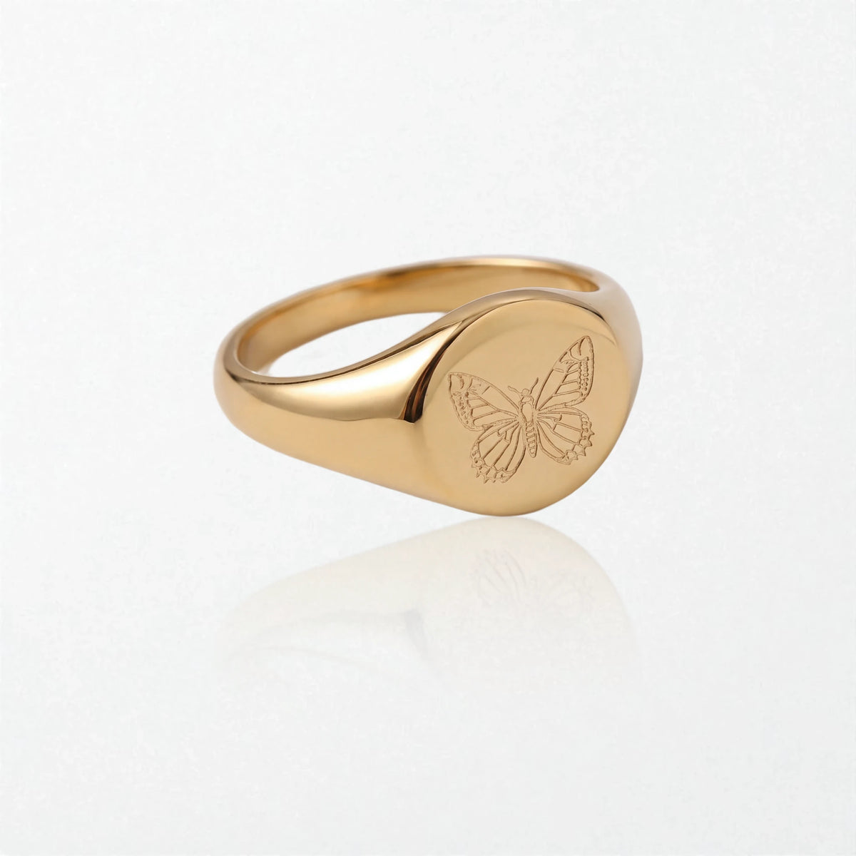 Engraved Butterfly Signet Ring - 18K Gold Plated - Harriet
