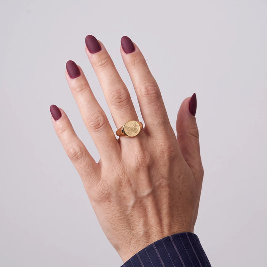 Engraved Butterfly Signet Ring - 18K Gold Plated - Harriet