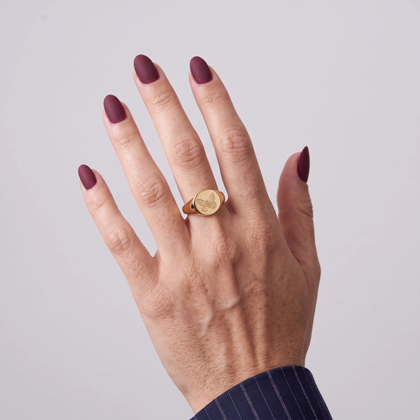 Engraved Butterfly Signet Ring - 18K Gold Plated - Harriet