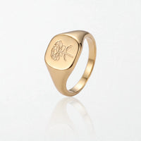 Engraved Flower Signet Ring - 18K Gold Plated - Rosalind