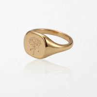 Engraved Flower Signet Ring - 18K Gold Plated - Rosalind