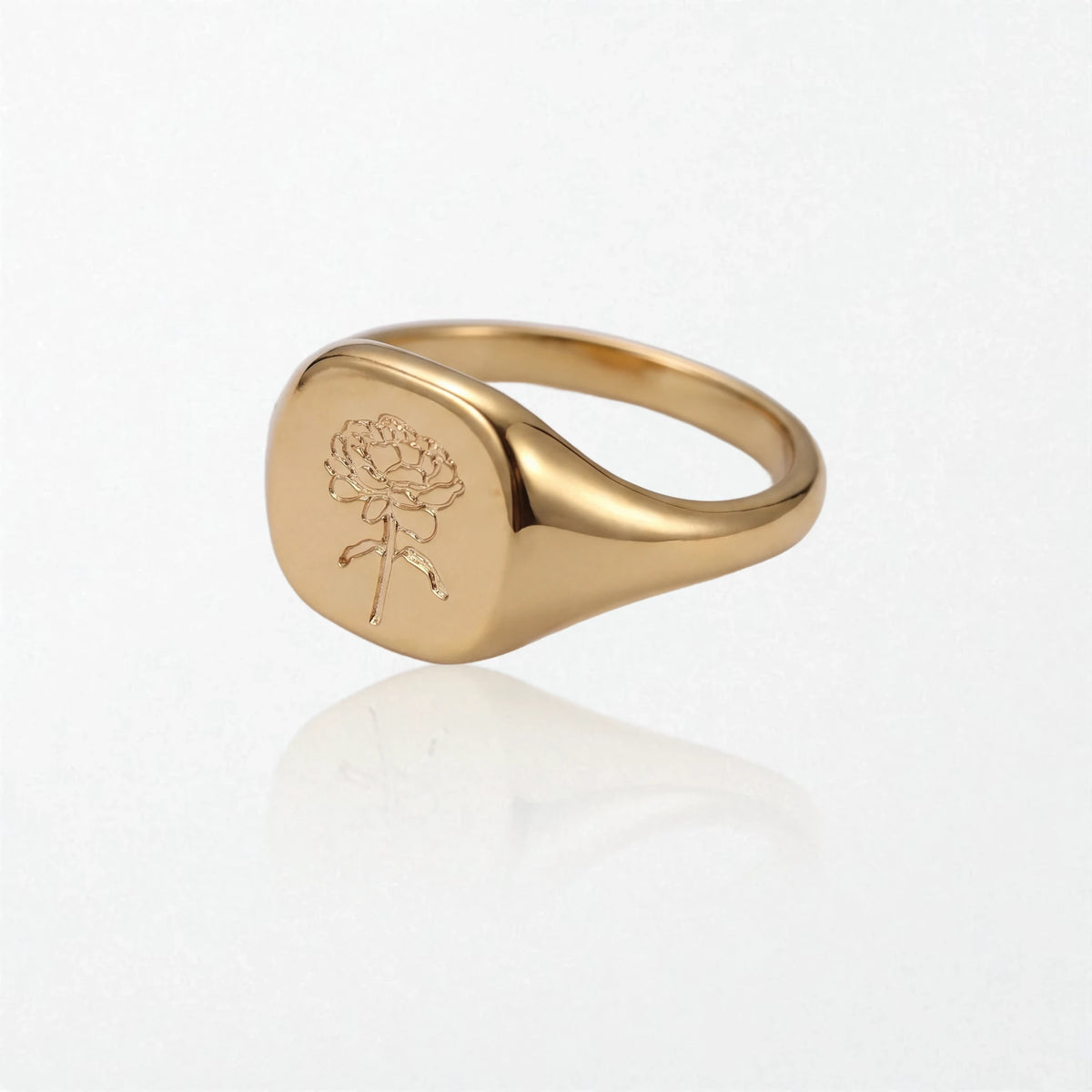 Engraved Flower Signet Ring - 18K Gold Plated - Rosalind