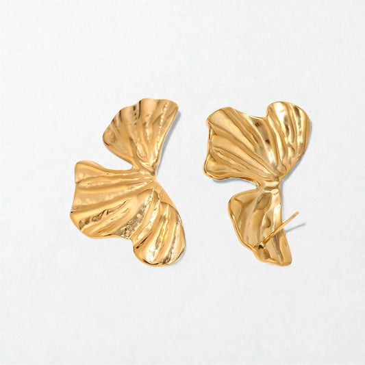 Sculptural Folded Leaf Statement Studs - Stainless Steel - Daphne