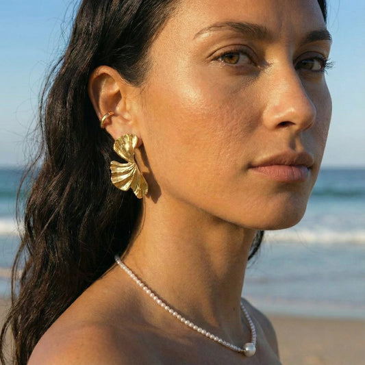 Sculptural Folded Leaf Statement Studs - Stainless Steel - Daphne