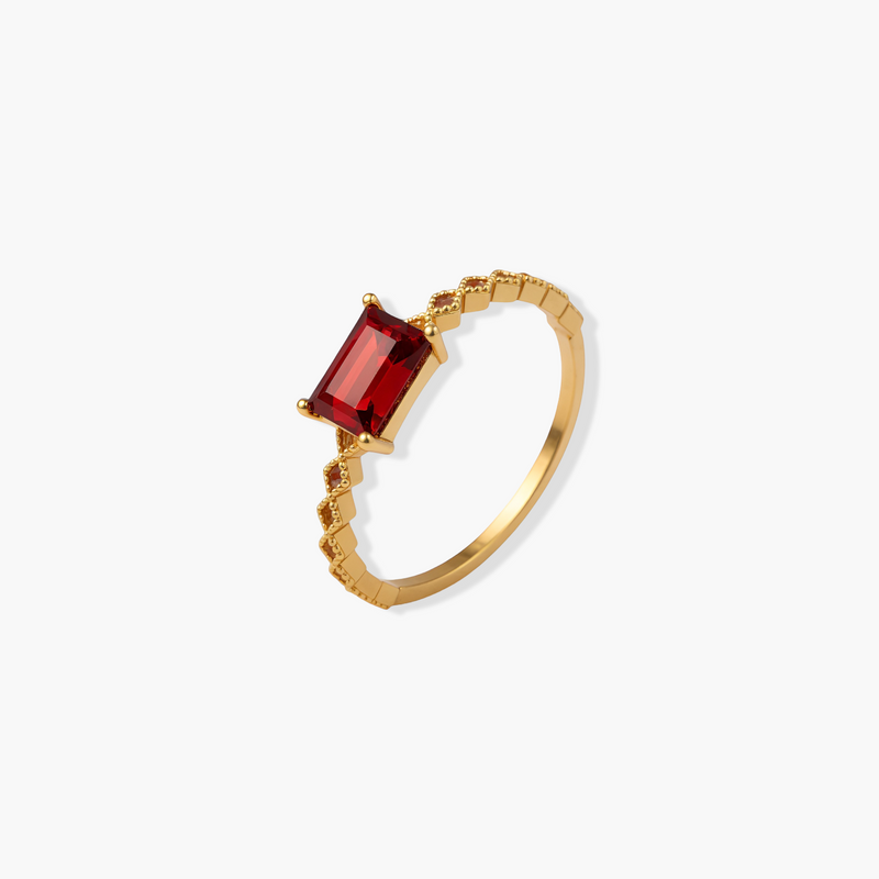 Garnet Solitaire 14K Gold Plated Ring - Gabriella