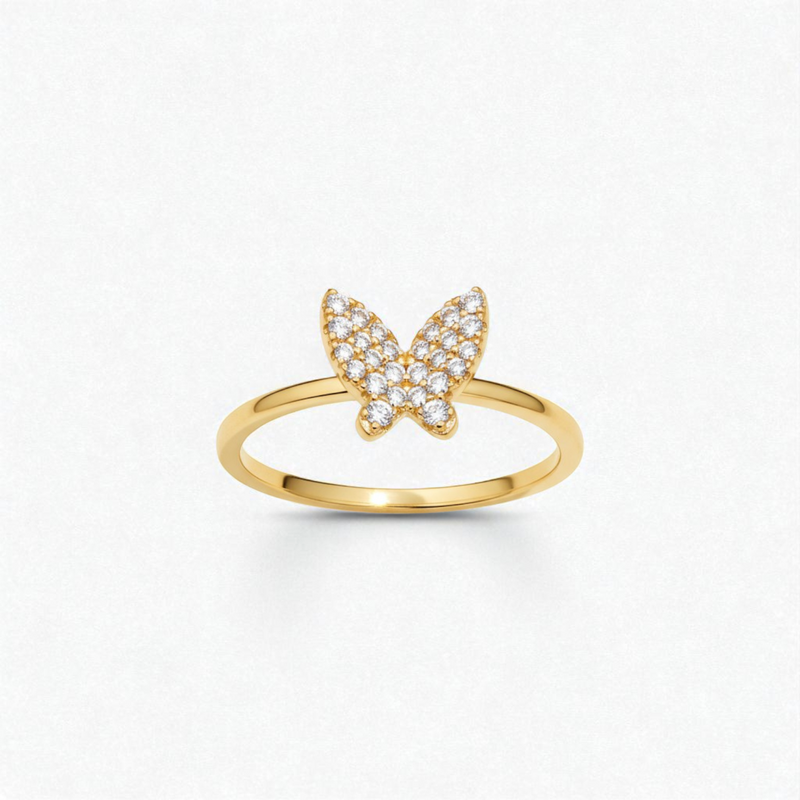 Pave Butterfly S925 Gold Plated Ring - Harper