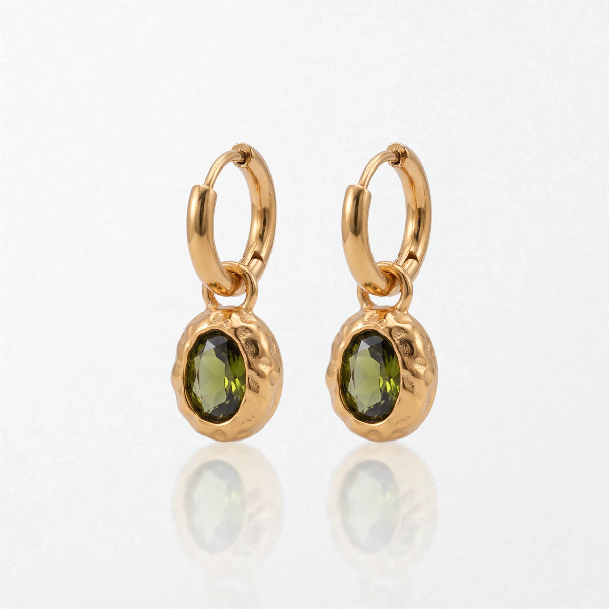 Hammered Stone Drop Huggies - 18K Gold Plated - Juliette