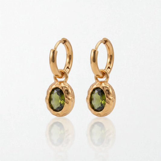 Hammered Stone Drop Huggies - 18K Gold Plated - Juliette