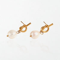Intertwined Knot Pearl Drop Earrings - 18K Gold Plated - Maja
