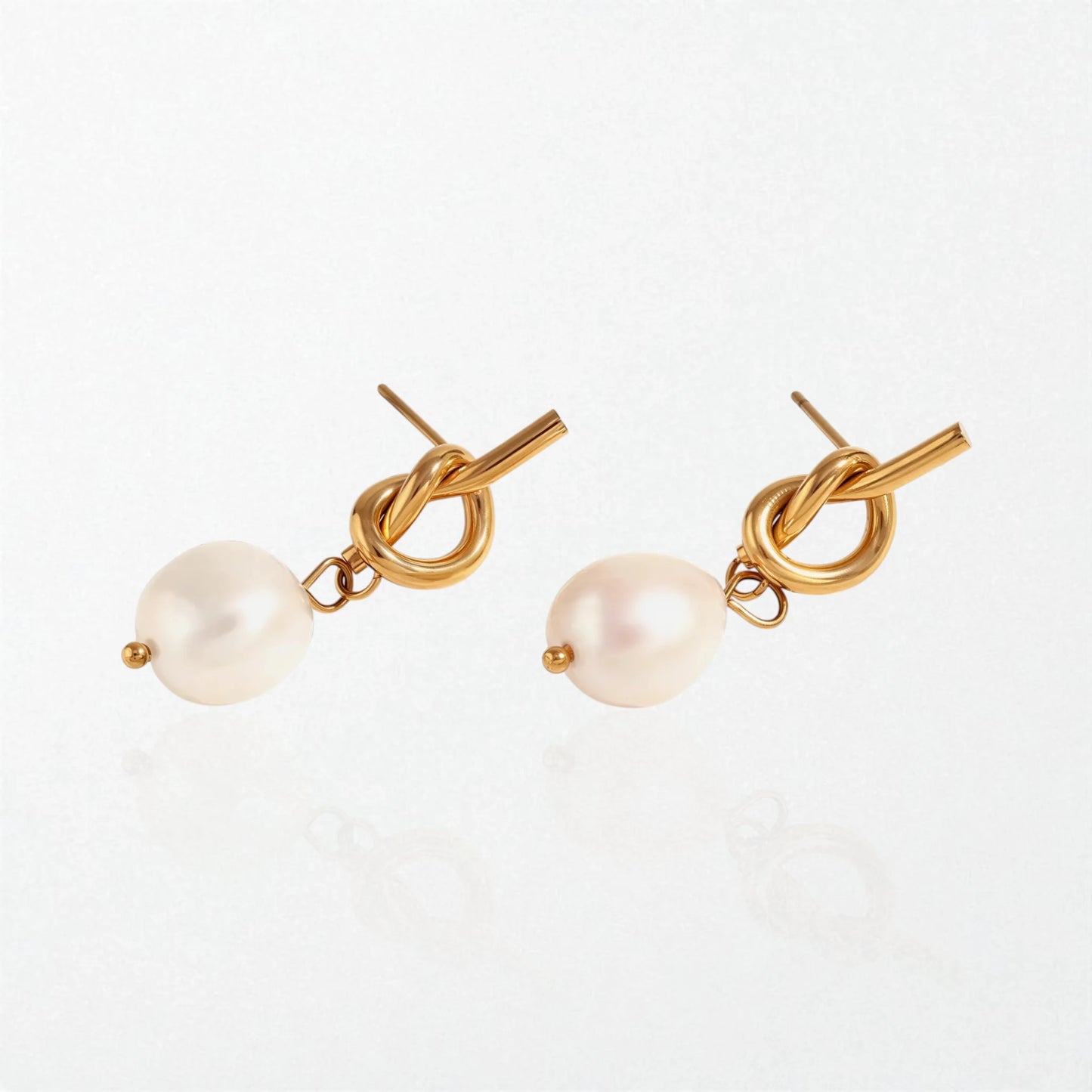 Intertwined Knot Pearl Drop Earrings - 18K Gold Plated - Maja
