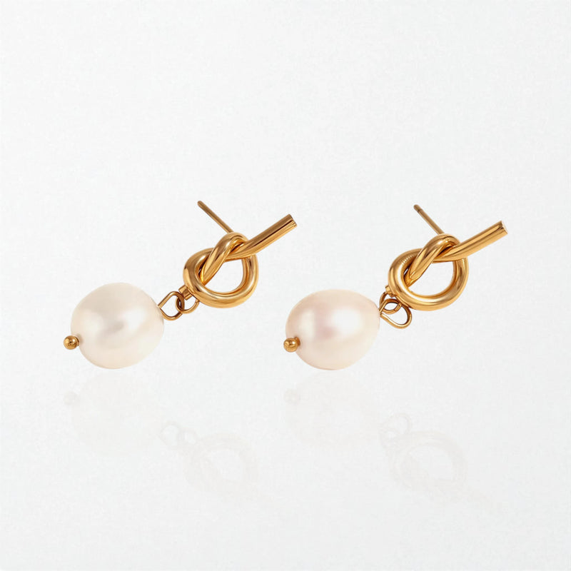 Intertwined Knot Pearl Drop Earrings - 18K Gold Plated - Maja