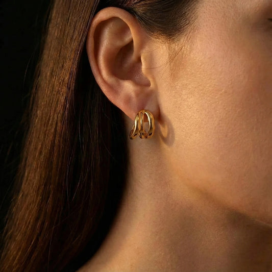 Linear Triple Hoop Earrings - Stainless Steel - Mira