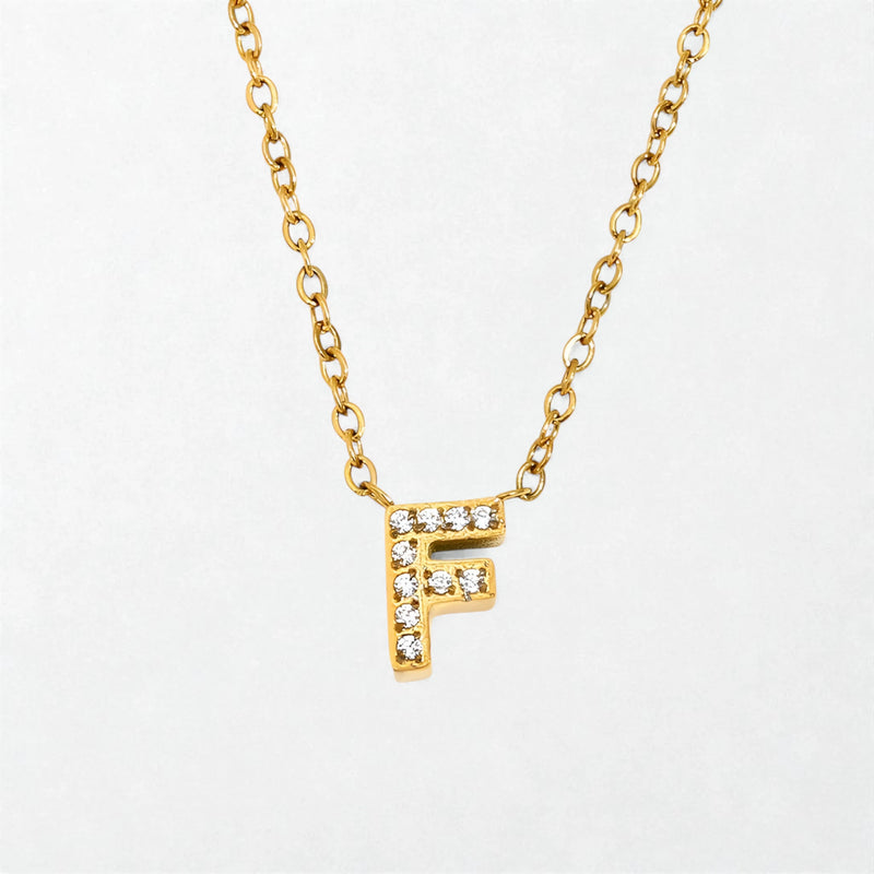 Mini Pave Initial Necklace - Waterproof 18K Gold - Bella